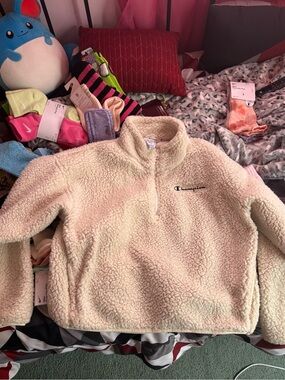 Champion Cream Sherpa Half-Zip Pullover